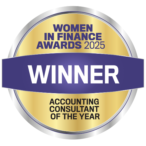 A badge for the Winner of Women in Finance 2025 for the category accounting Consultant of the year given to Elle Green of Acctivate Business Accountants.