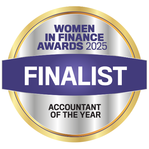 An award badge given to finalists in Women in Finance Awards 2025 for Accountant of the Year given to Elle Green of Acctivate Business Accountants.